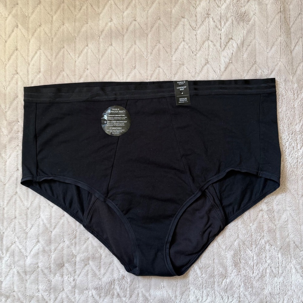 Torrid Leakproof Brief Panty Black Medium Absorption Dry3 Gusset Cotton Size 4